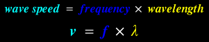 wave speed = frequency x wavelength. v = f l.